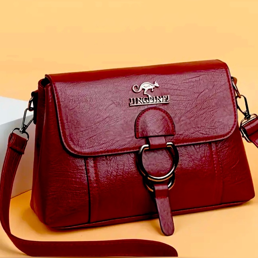 New - Vintage Inspired -Faux Leather Multi Pocket Shoulder /Crossbody Bag - Red